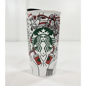 New Starbucks 2017 Holiday Christmas Give Good Ceramic Travel Tumbler Mug w/Lid